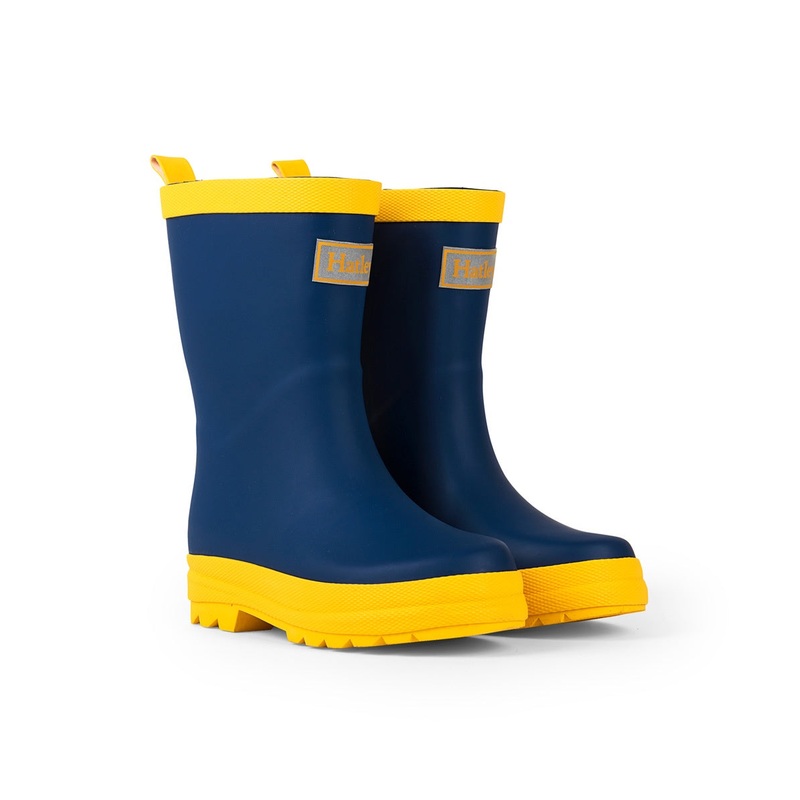 Classic Navy & Yellow Matte Rain Boots