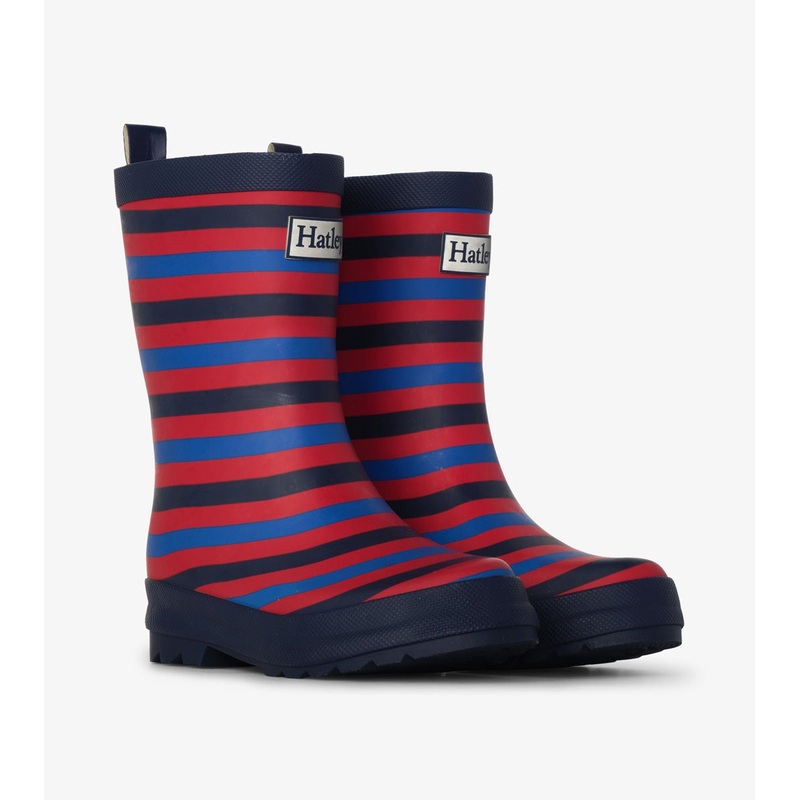 Navy Stripe Matte Rain Boots