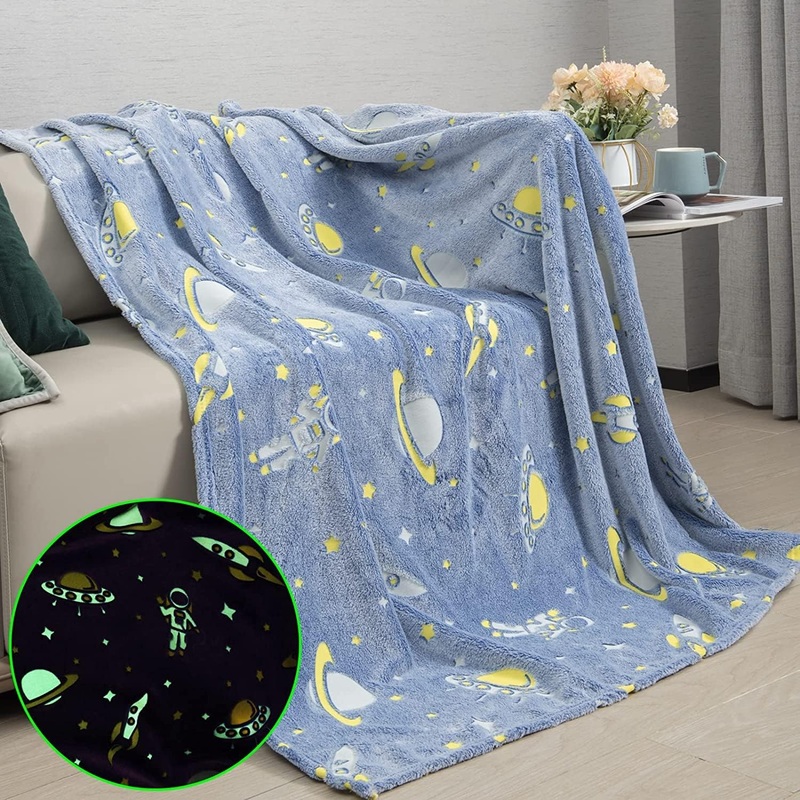Premium Super Soft Warm Cozy Furry Blanket Glow in The Dark (5.5ft x 6.5ft) (Space)