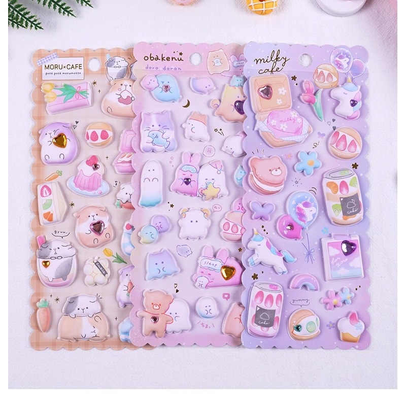 Kawaii Puffy Animal Jewel Sticker Sheet Set: Sparkle with Adorable Cuteness