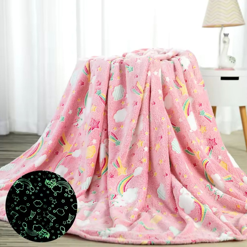 Premium Super Soft Warm Cozy Furry Blanket Glow in The Dark (5.5ft x 6.5ft) (Cloud Rainbow)