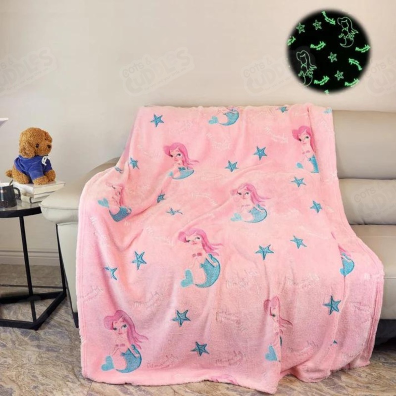 Premium Super Soft Warm Cozy Furry Blanket Glow in The Dark (5ft x 6ft) (Mermaid)