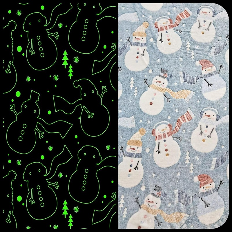 Premium Super Soft Warm Cozy Furry Blanket Glow in The Dark (5.5ft x 6.5ft) (Snowman)
