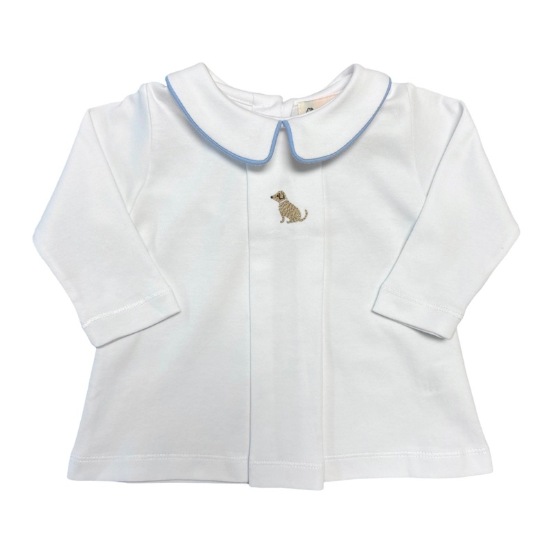 Boy’s Long Sleeve Collared Pleated Top with Embroidered Lab