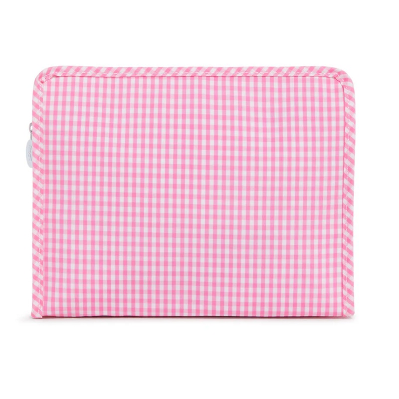 Large Roadie Zip Pouch, Gingham Pink