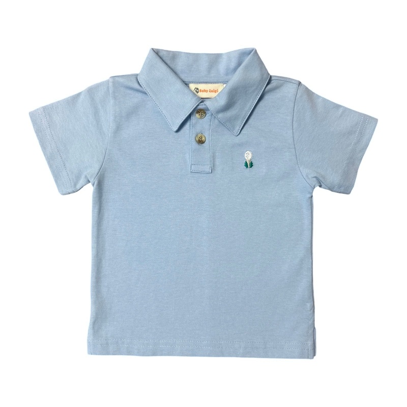 Blue Short Sleeve Polo Shirt with Embroidered Golf Ball