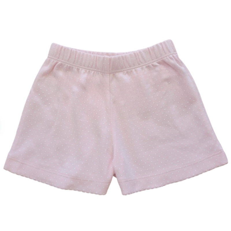 Girl Cotton Play Shorts, Light Pink with White Dots