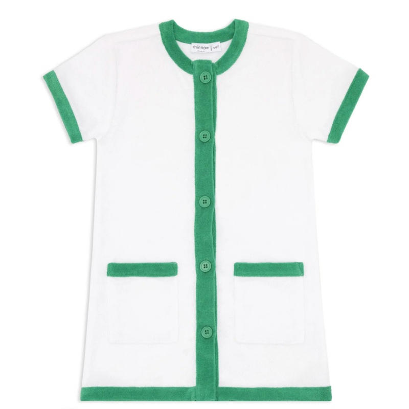 Girls White French Terry Button Down Dress