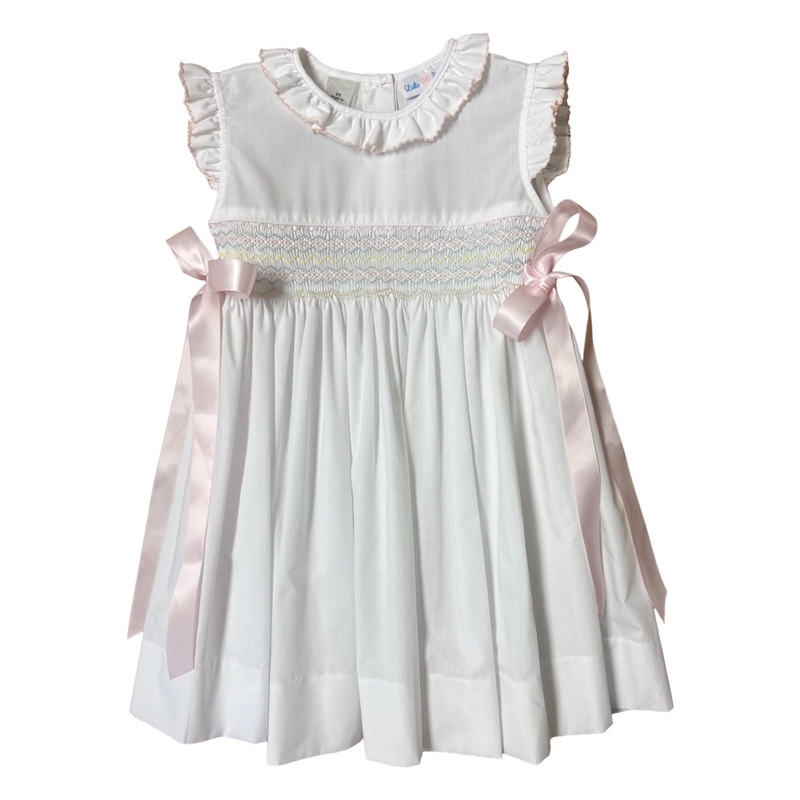 Rose Pastel Smocking Short Sleeve Dress