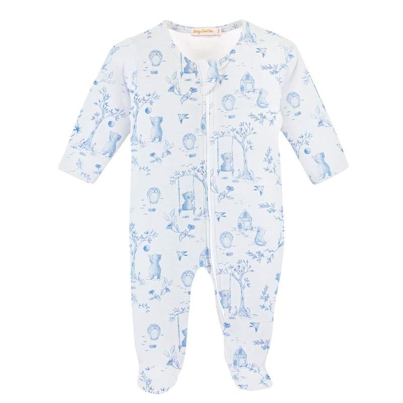 Blue Bear Toile de Jouy Zipped Footie