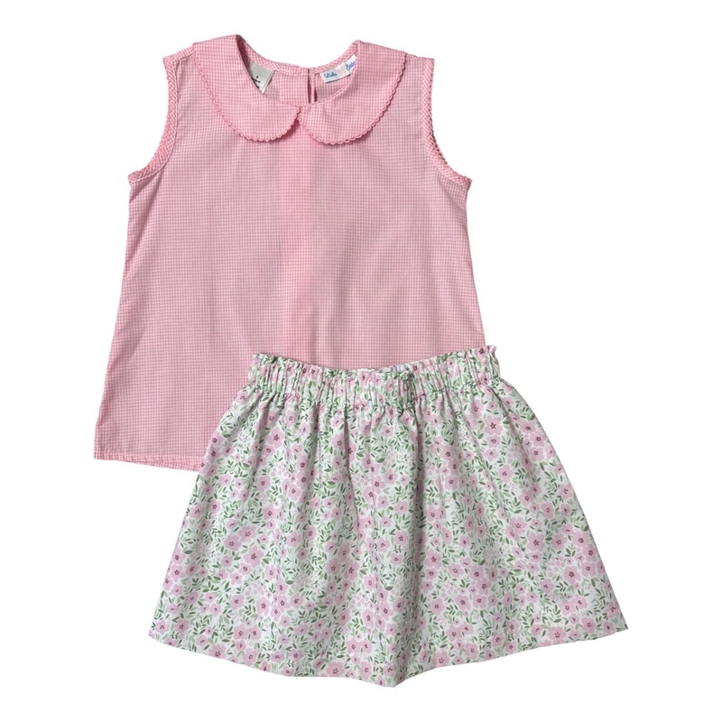 Olivia Pink & Green Floral Print Skirt & Blouse Set