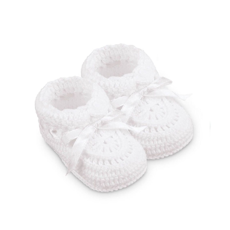Knit Crochet Bootie with White Ribbon