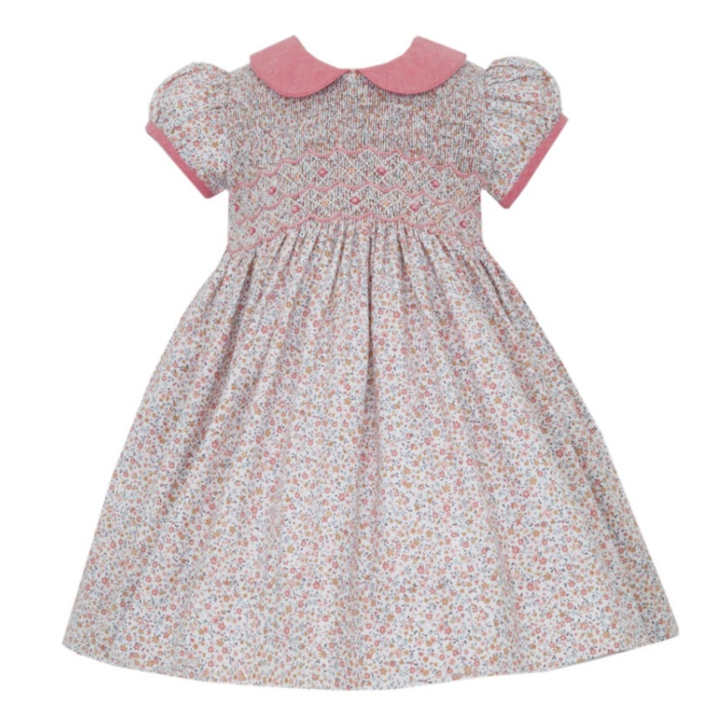 Tiny Liberty Floral Short Sleeve Smocked Collared Dress