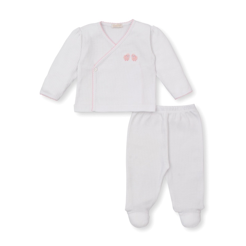 Baby Sheep White w/ Pink Trim Cross Tee & Pant Set