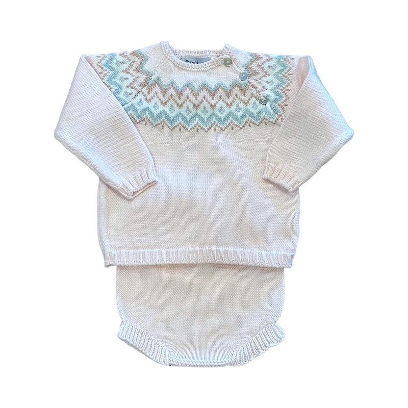 Fair Isle Pink & Lt. Blue Herringbone Diaper Set