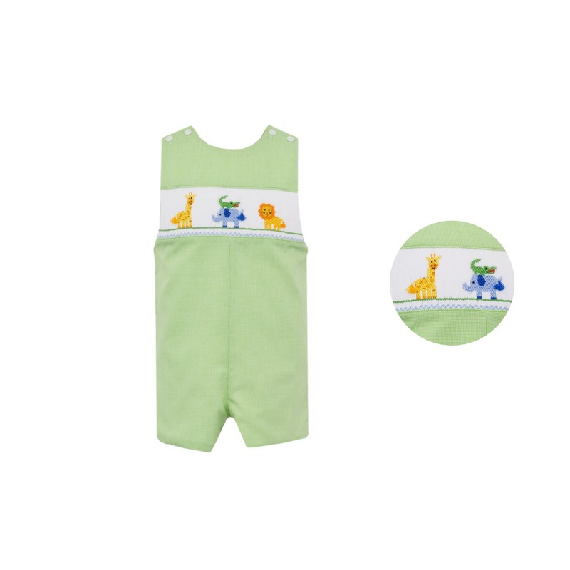 Jungle Animals Smocked Lime Green Microcheck John John