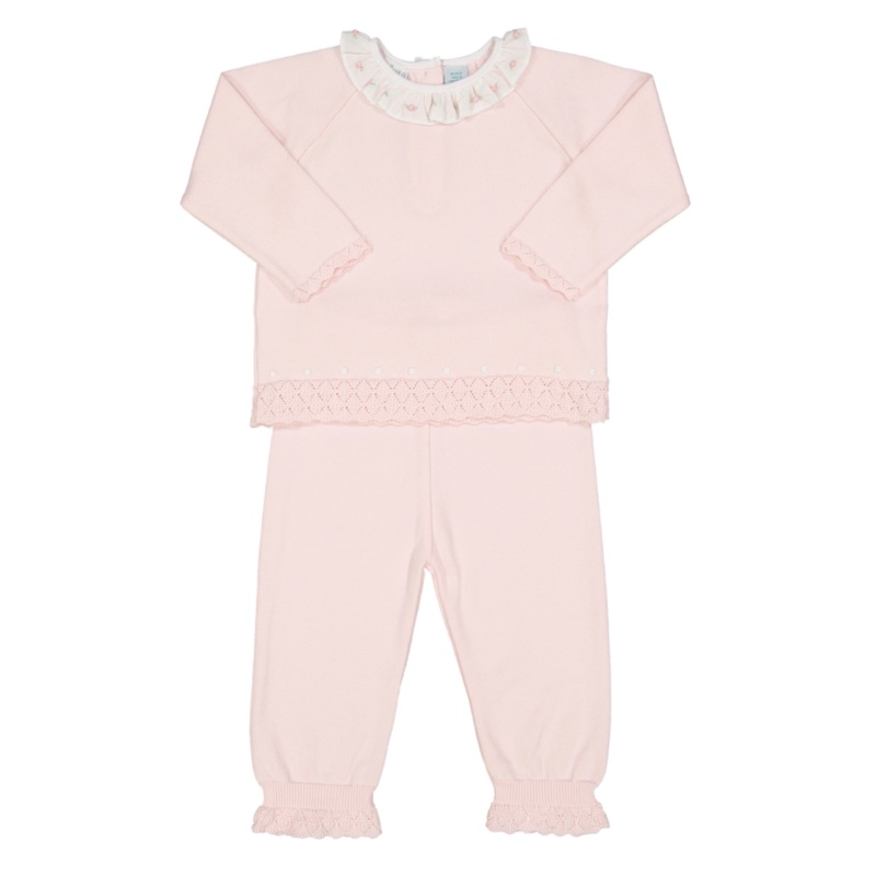 Rose Ruffle Collar Diamond Knit Set