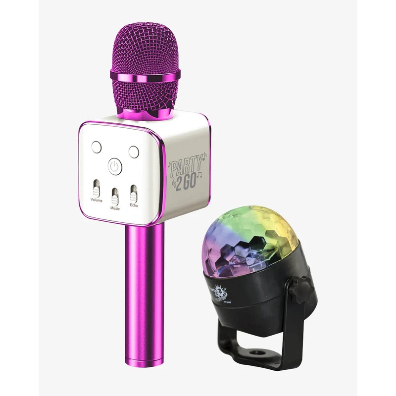 Party 2 Go Karaoke Mic & Disco Ball Combo – Pink