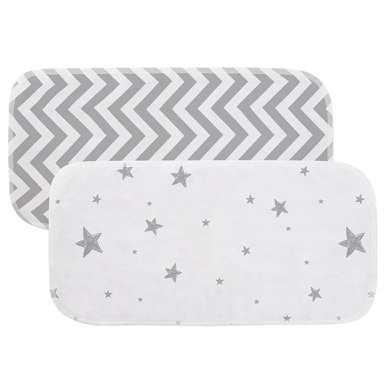 Kushies Flannel Burp Pads 2-Pack (Grey Chevron/Grey Scribble Stars)