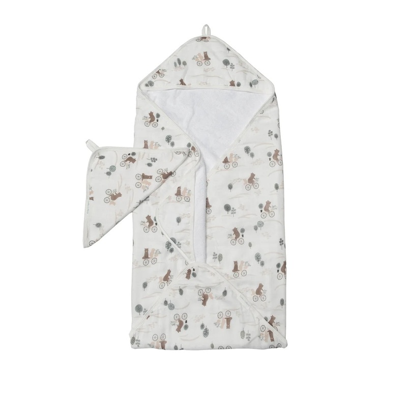 LouLou LOLLIPOP Hooded Towel Set (Bears on Bikes)
