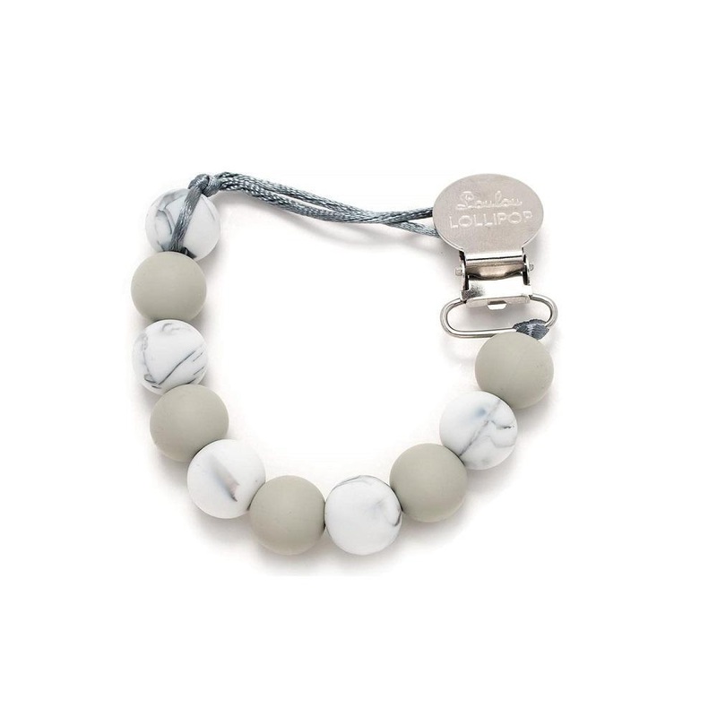 LouLou LOLLIPOP Lolli Silicone Pacifier Clip (Marble Grey)