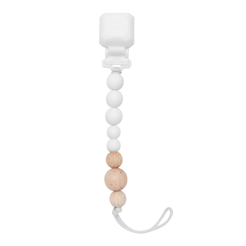 LouLou LOLLIPOP Colour Pop Silicone & Wood Pacifier Clip (Coconut Milk)
