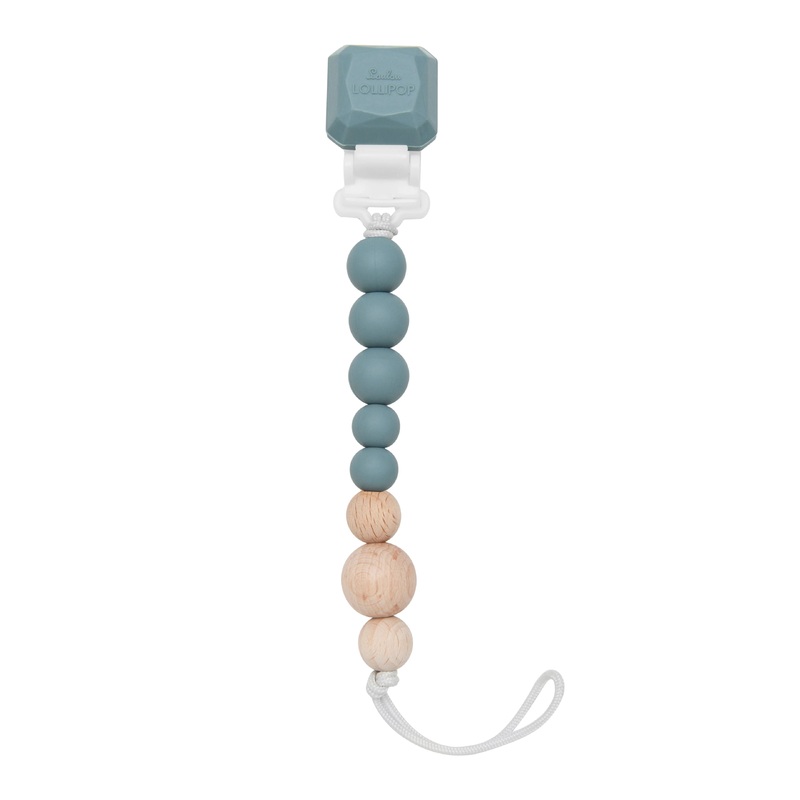 LouLou LOLLIPOP Colour Pop Silicone & Wood Pacifier Clip (Slate)