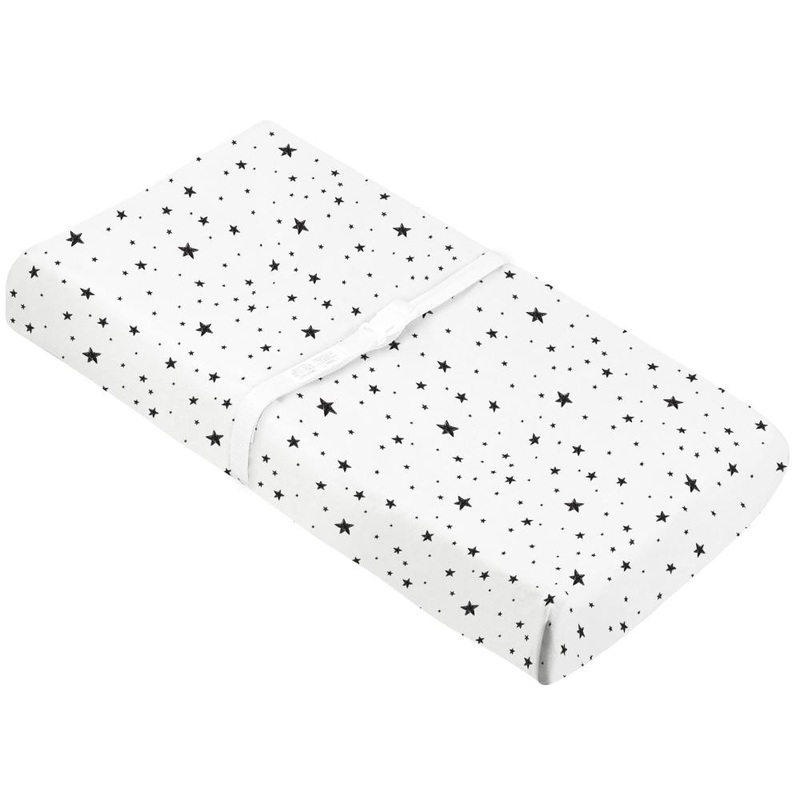 Kushies Flannel Fitted Change Pad Cover with Slits (Scribble Star Black & White)