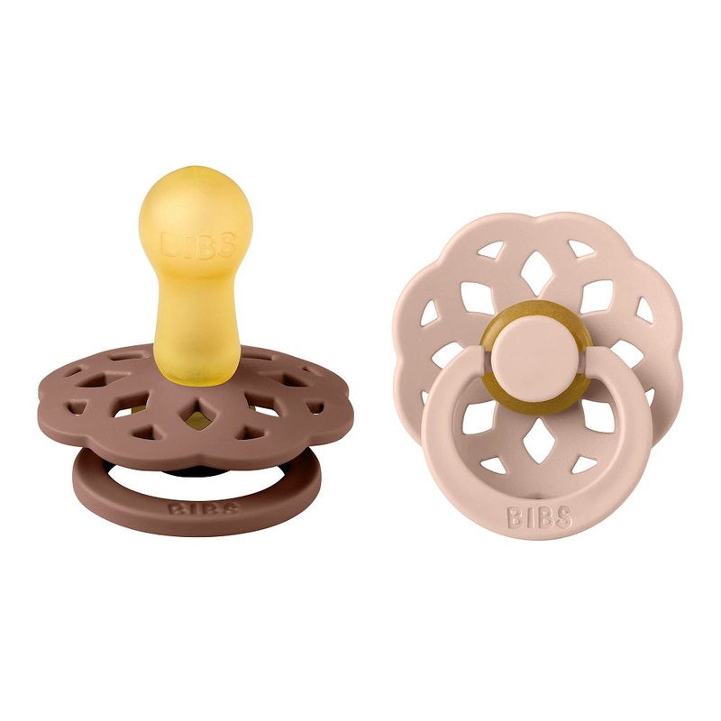 BIBS Boheme Round Latex Pacifier 2-Pack (Woodchuck/Blush)