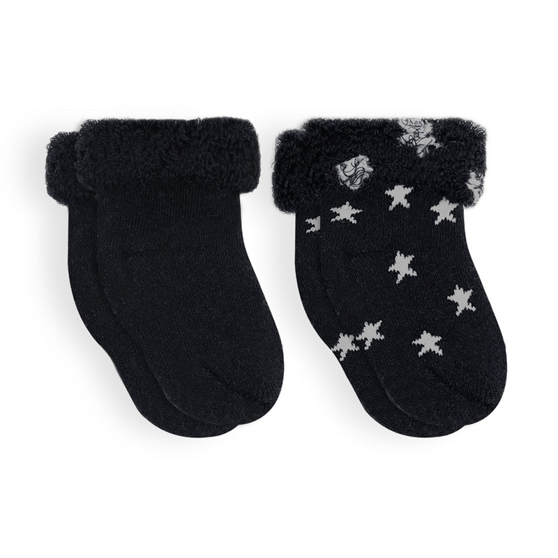 Kushies Terry Baby Socks 2-Pack (Black Solid/Stars)