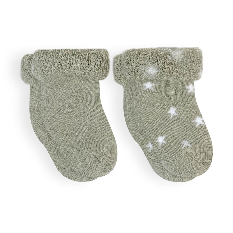 Kushies Terry Baby Socks 2-Pack (Sage Solid/Stars)