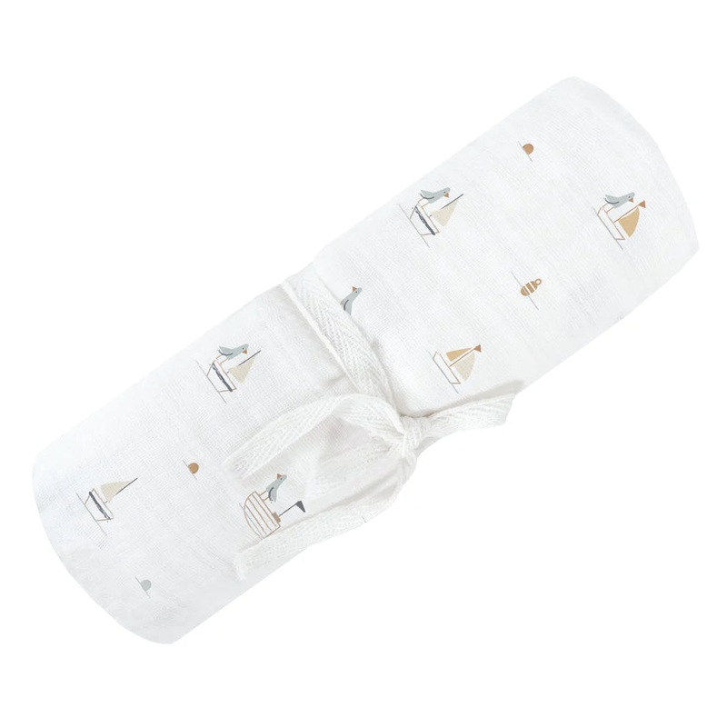 Perlimpinpin Cotton Muslin Single Swaddle (Boats)