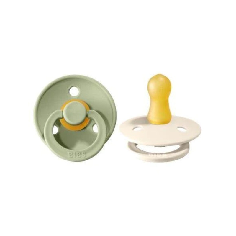 BIBS Colour Round Latex Pacifier 2-Pack (Sage/Ivory)