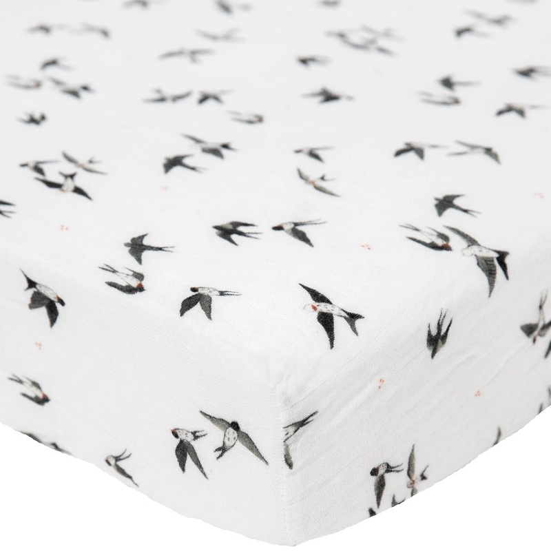 Little Unicorn Organic Cotton Muslin Crib Sheet (Swallows)