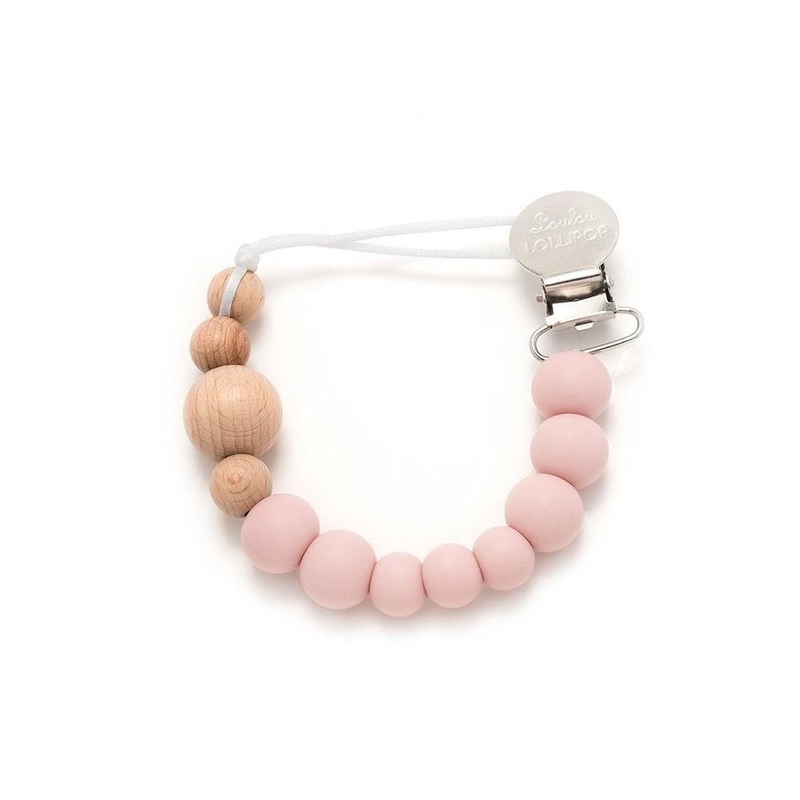 LouLou LOLLIPOP Colour Block Silicone & Wood Pacifier Clip (Pink Quartz)