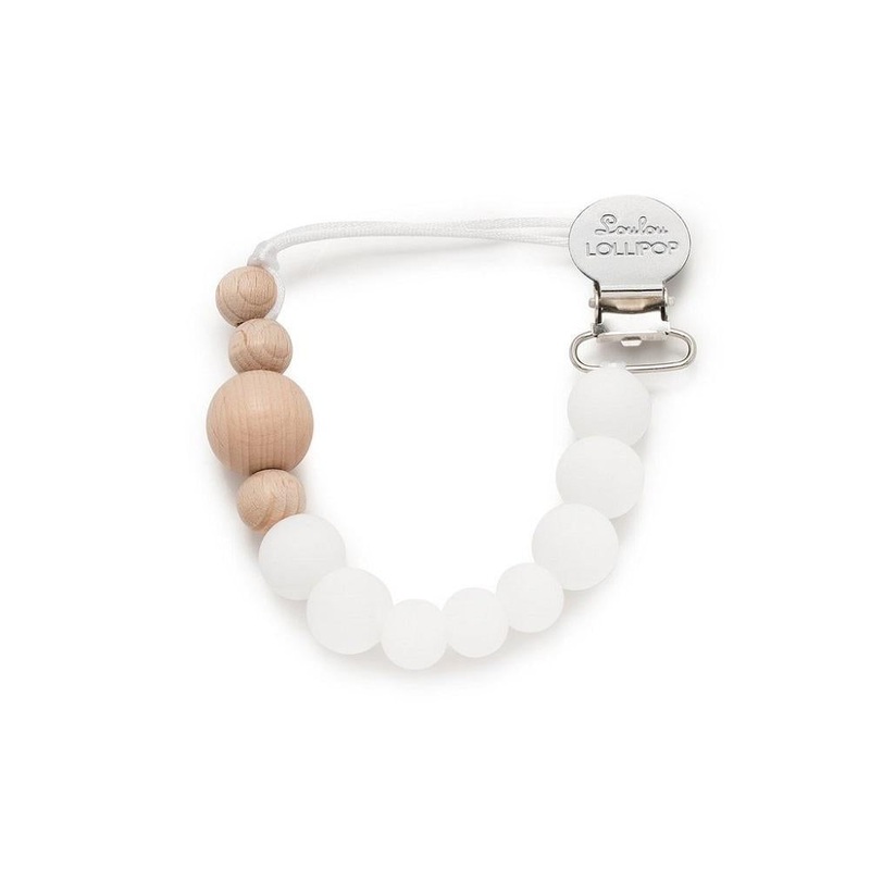 LouLou LOLLIPOP Colour Block Silicone & Wood Pacifier Clip (Snow White)