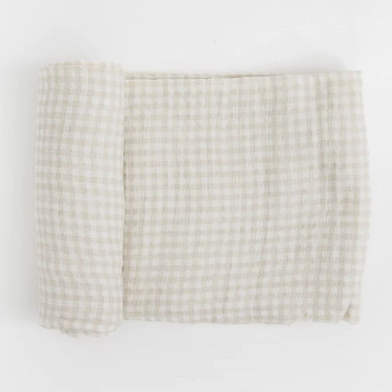 Little Unicorn Cotton Muslin Single Swaddle (Tan Gingham)