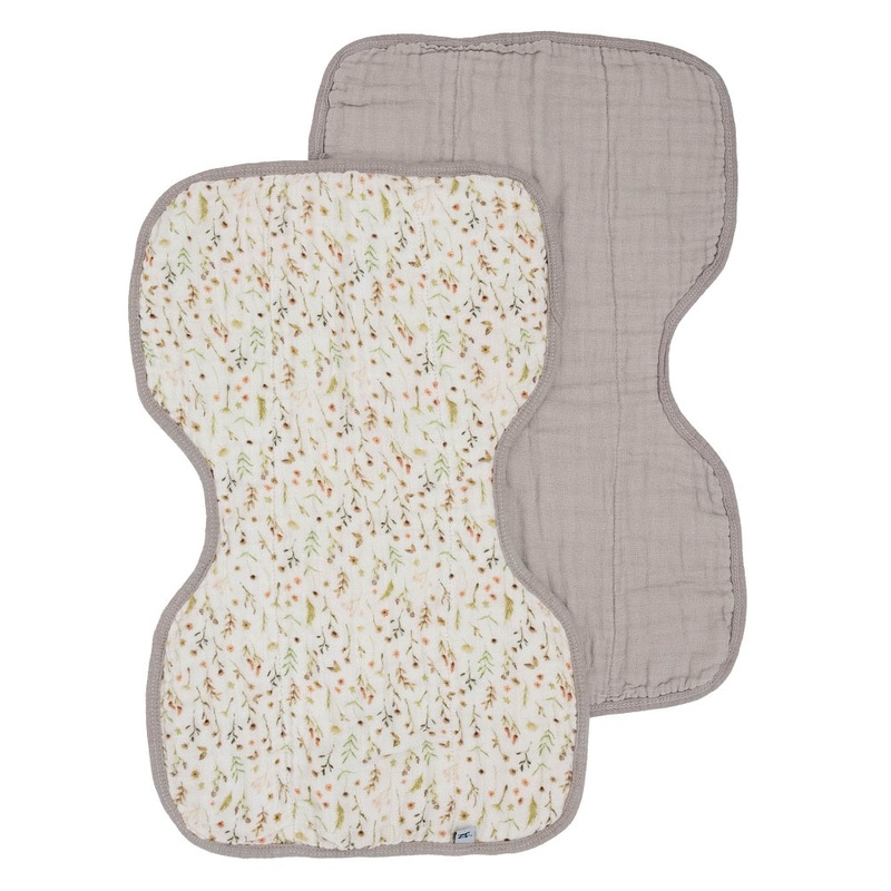 Little Unicorn Organic Cotton Muslin Burp Cloth 2-Pack (Floral Field/Driftwood)