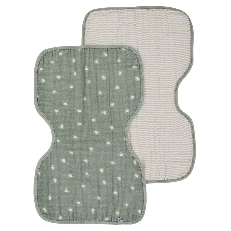 Little Unicorn Organic Cotton Muslin Burp Cloth 2-Pack (Sage Suns/Sand Stripe)