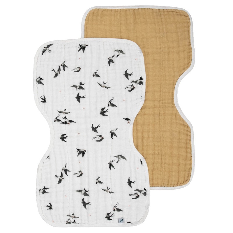 Little Unicorn Organic Cotton Muslin Burp Cloth 2-Pack (Swallows/Wheat)