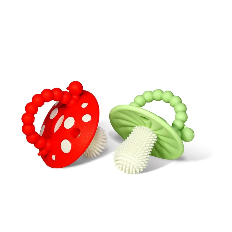 Razbaby Chompy Mushroom Silicone Teether 2pk Red/Green