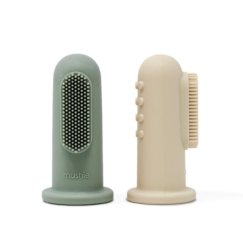 Mushie Finger Toothbrush 2-Pack (Shifting Sand/Cambridge Blue)