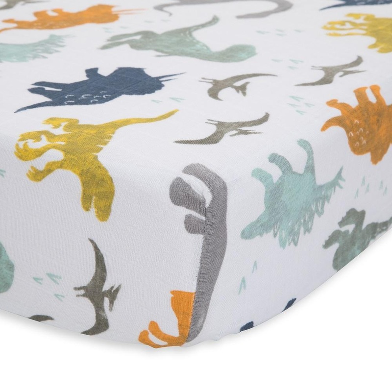 Little Unicorn Cotton Muslin Crib Sheet (Dino Friends)