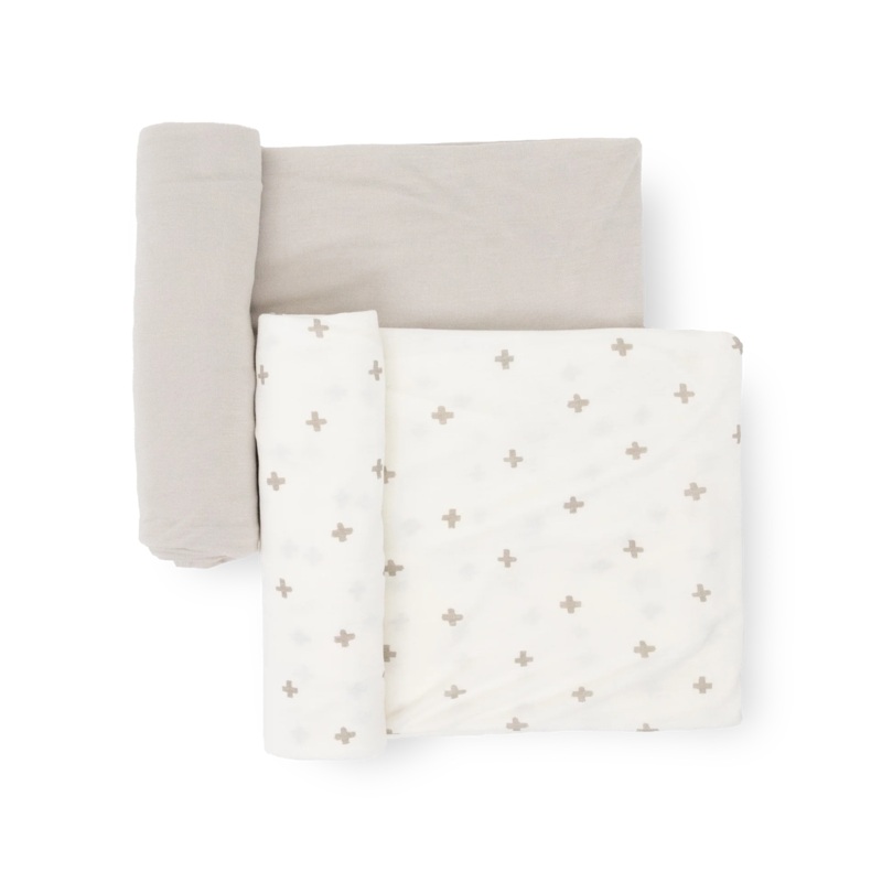 Little Unicorn Stretch Knit Swaddle Set (Grey Cross)