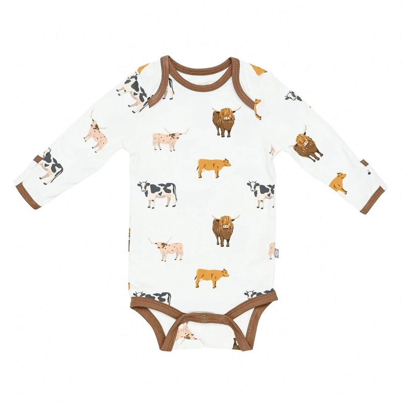 Kyte Baby Printed Long Sleeve Bodysuit (Moo)