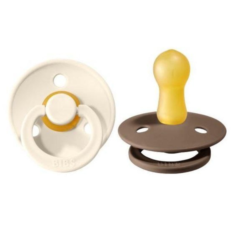 BIBS Colour Round Latex Pacifier 2-Pack (Ivory/Dark Oak)