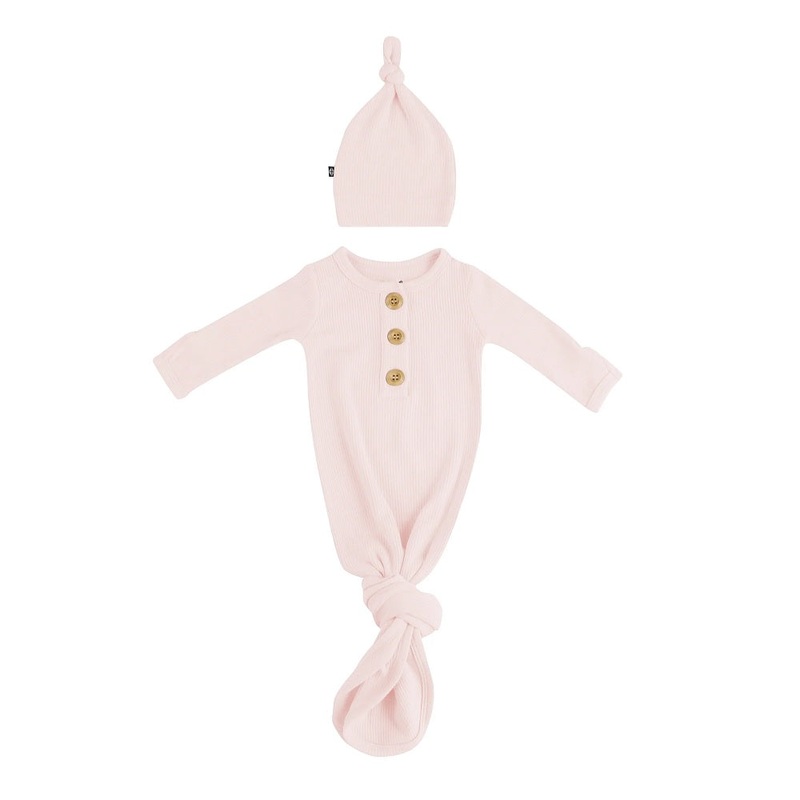 Kyte Baby Ribbed Knotted Gown with Hat Set (Blush)