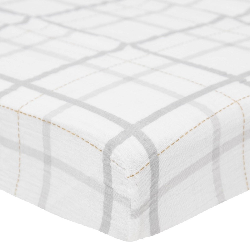 Little Unicorn Cotton Muslin Crib Sheet (Grey Plaid)