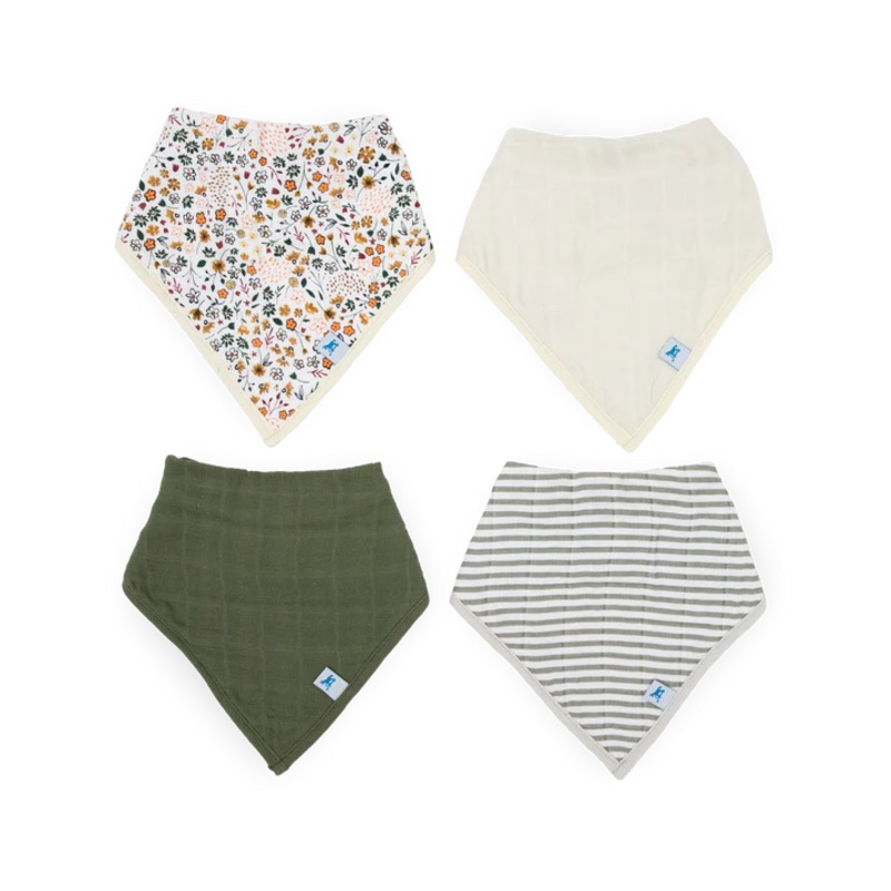Little Unicorn Cotton Muslin/Fleece Bandana Bib 4Pk (Pressed Petals)