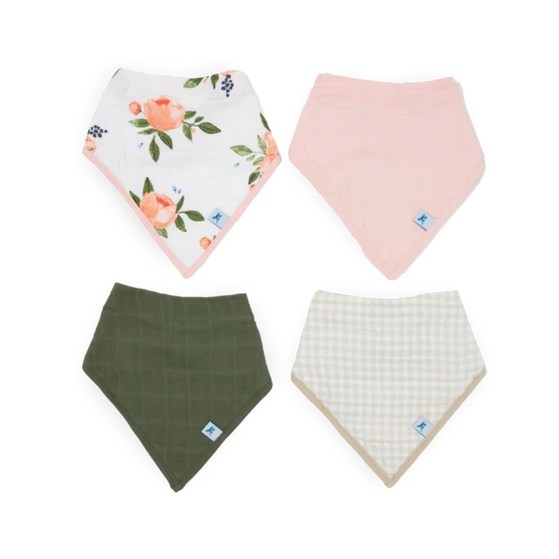 Little Unicorn Cotton Muslin/Fleece Bandana Bib 4Pk (Watercolour Roses)